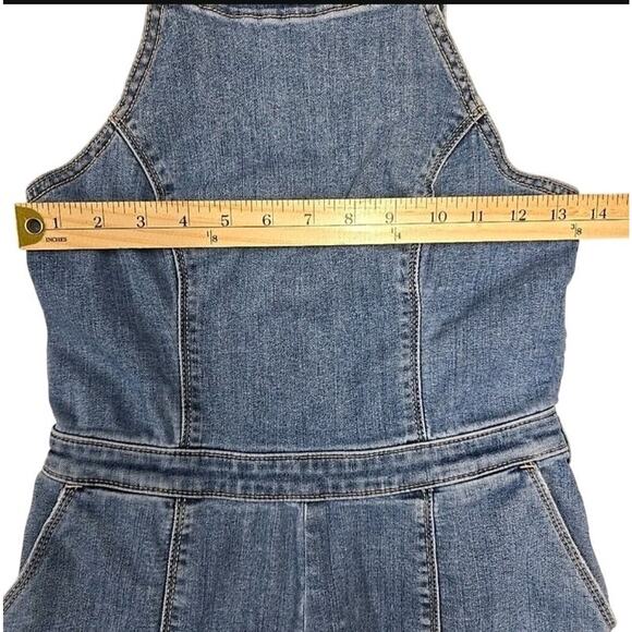 Hollister Womens Stretch Denim Wide-Leg Cropped Jumpsuit Sz S Smocked Pockets - Picture 10 of 11